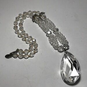 Vintage Les Bernard Crystal Beads Necklace With Large Pear Shape Pendant 22”